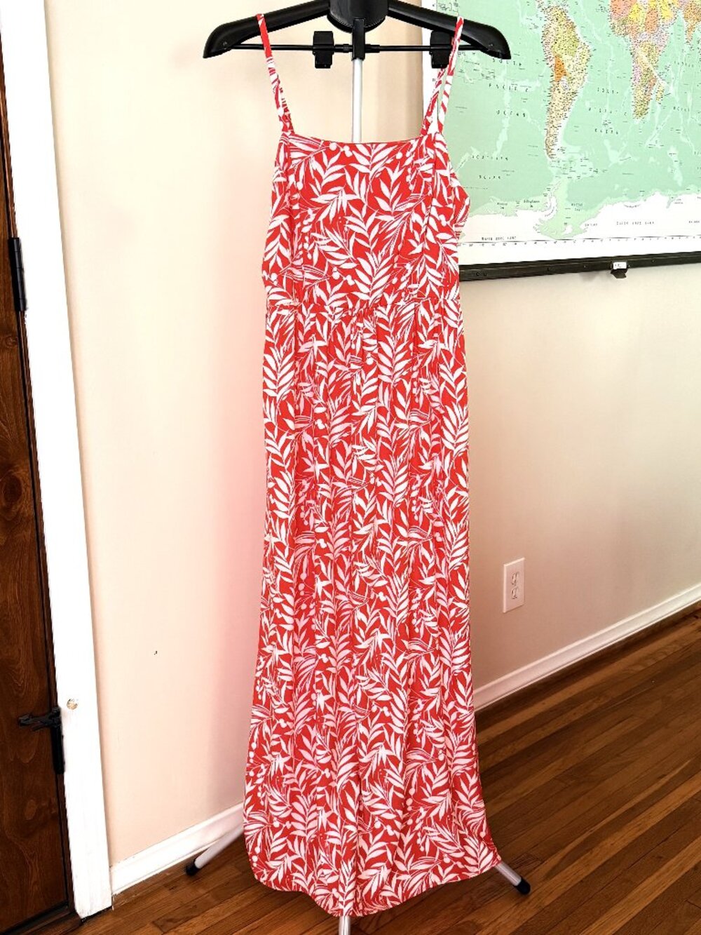 AS U WISH Orange and White Leaf Pattern Strappy Maxi Dress Size XL